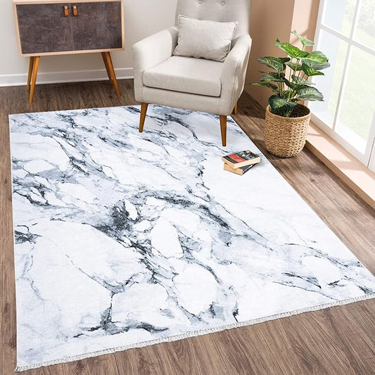 Bloom Rugs Caria Washable Non-Slip 6x9 Rug - Ivory/Dark Gray Modern Abstract Area Rug for Living Room, Bedroom, Dining Room, and Kitchen - Exact Size: 6' x 9'