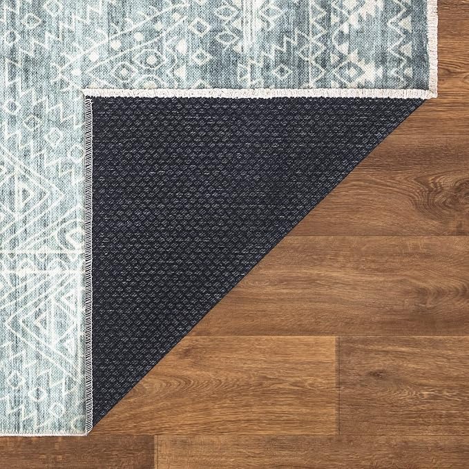 Bloom Rugs Caria Washable Non-Slip 7 ft Runner - Teal/Ivory Geometric Runner for Entryway, Hallway, Bathroom, and Kitchen - Exact Size: 2'6" x 7'