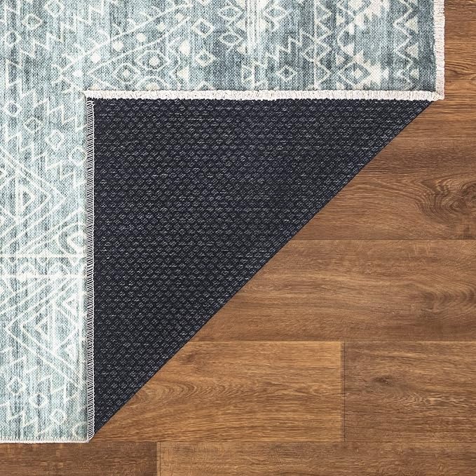 Bloom Rugs Caria Washable Non-Slip 12 ft Runner - Teal/Ivory Geometric Runner for Entryway, Hallway, Bathroom, and Kitchen - Exact Size: 2'6" x 12'