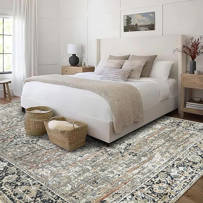 ReaLife Rugs Machine Washable Area Rug Runner - Living Room Bedroom Bathroom Kitchen Entryway Office - Padded Low Pile Stain Resistant Premium - Boho Farmhouse Vintage - Lyle - Brown 3' x 5'