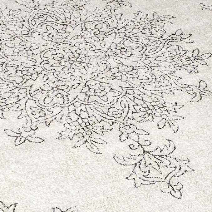 ReaLife Rugs Machine Washable Area Rug Runner - Living Room Bedroom Bathroom Kitchen Entryway Office - Padded Low Pile Stain Resistant Premium - Boho Farmhouse Vintage - Paige - Ivory 2'6" x 8'