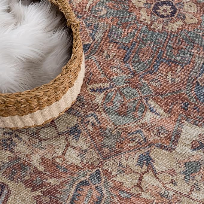 Bloom Rugs Washable 7 ft Runner - Beige/Terracotta Traditional Runner for Entryway, Hallway, Bathroom, and Kitchen - Exact Size: 2.5' x 7'