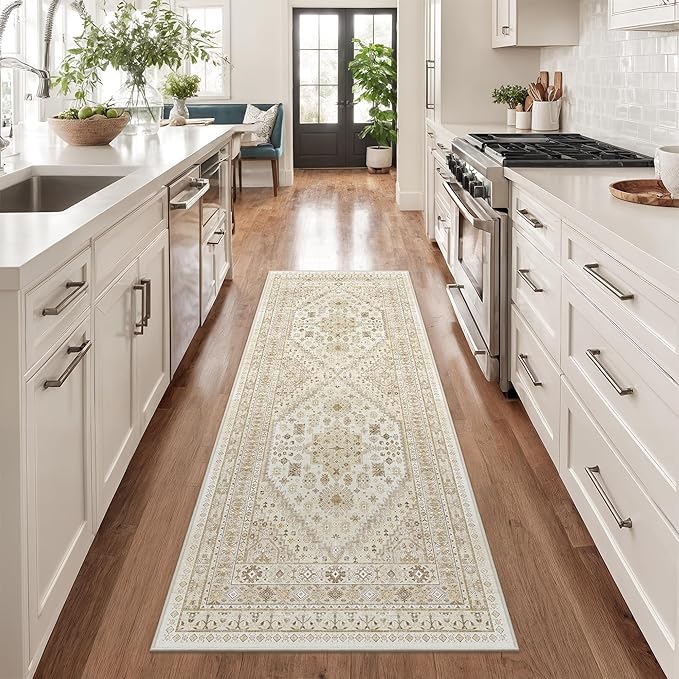 zesthome Runner Rug 2x5 - Stain Resistant Machine Washable Rug, Non Slip Vintage Hallway Runner Rugs, Low Pile Lightweight Runners for Kitchen, Entryway and Corridor