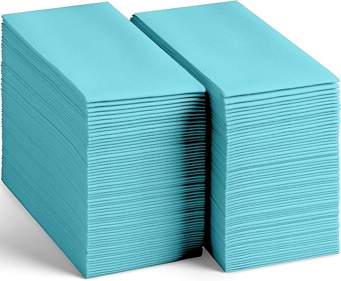 Linen-Feel Colored Paper Napkins - Decortive Cloth-Like Mint Blue Dinner Napkins - Soft And Absorbent. For Kitchen, Party, Wedding, Bathroom Or Any Occasion. (Pack of 100)