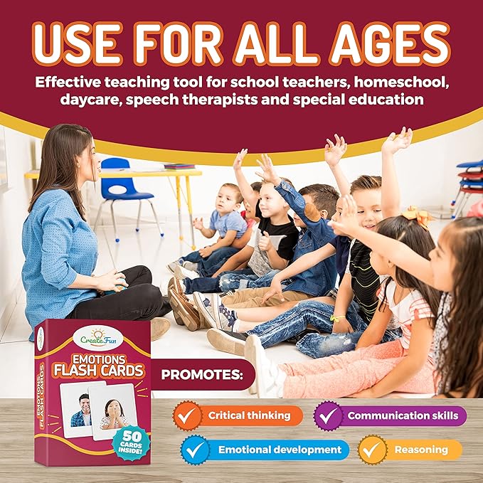50 Emotions Flash Cards Volume 1 - Feeling Photo Cards for Kids, Adults, Seniors, Homeschool, Speech Therapy, ABA, Dementia, Aphasia, Occupational Therapy, ESL and Autism Learning Material