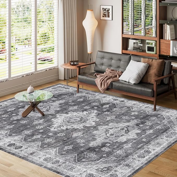 Dripex Washable 8x10 Area Rug for Living Room - Stain Resistant Distressed Rugs for Bedroom Dining Room Non-Slip Low-Pile Soft Throw Rugs Farmhouse Office Home Decor, Pet & Child Friendly