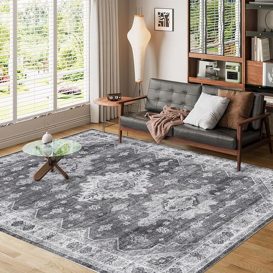 Dripex Washable 8x10 Area Rug for Living Room - Stain Resistant Distressed Rugs for Bedroom Dining Room Non-Slip Low-Pile Soft Throw Rugs Farmhouse Office Home Decor, Pet & Child Friendly