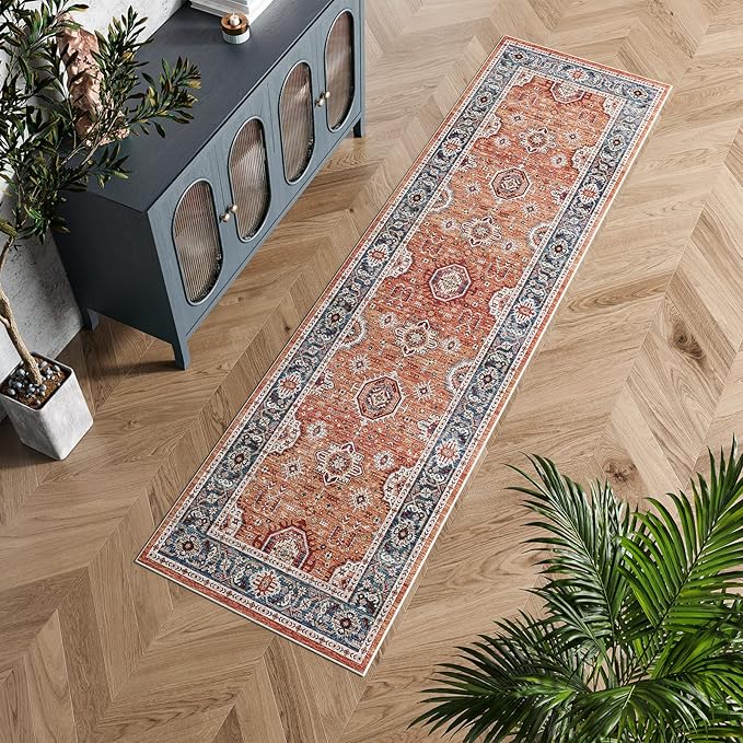 Dripex Kicthen Runner Rug-2x6 Washable Distressed Hallway Oriental Medallion Carpet Runner Non-Slip Non-Shedding Laundry Mat Foldable Thin Entry Throw Area Rug for Living Room Bedroom