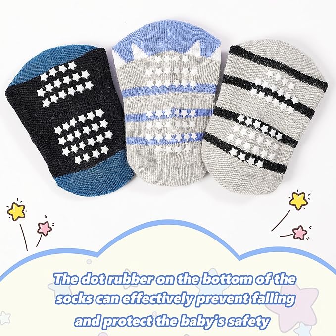 Tphon Toddler Baby Non Slip Ankle Socks with Grippers Kids Boys Girls Socks 12 Pairs for 0-7 Years Infant Children