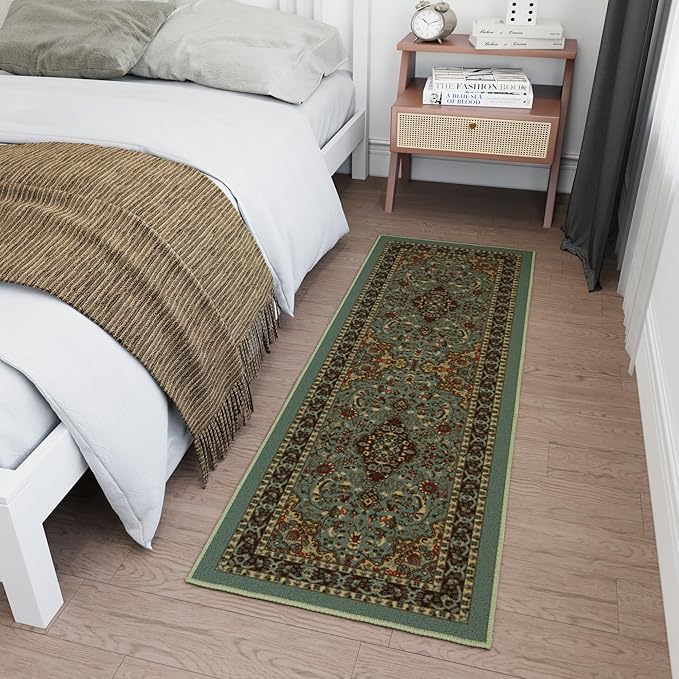 Ottomanson Hallway Runner Rug 20" x 59" Non Slip Oriental Area Rugs Easy to Clean Laundry Rug Runner Durable Pet Friendly Floor Carpet Runners for Hallways Entryway Living Room Kitchen, Seafoam Green
