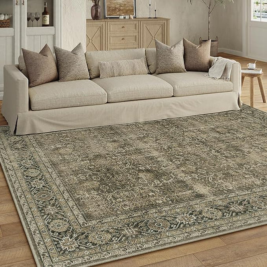 Light Brown Area Rug 6x9 Vintage Washable Indoor Door Mat Living Room Carpet Tribal Distressed Retro Accent Throw Rug for Office Dining Room Bathroom Faux Wool