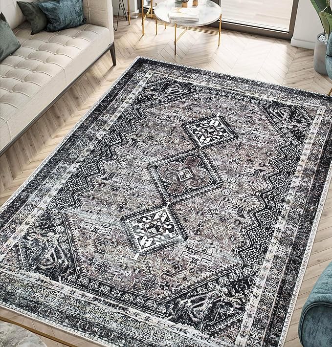 Keen Home Design 8x10 Rug - Machine Washable Area Rug with Non-Slip Backing, Ideal for Living Room, Dining Room, Bedroom - Vintage, Easy Clean, Durable, Low Pile Rug - (8' x 10')