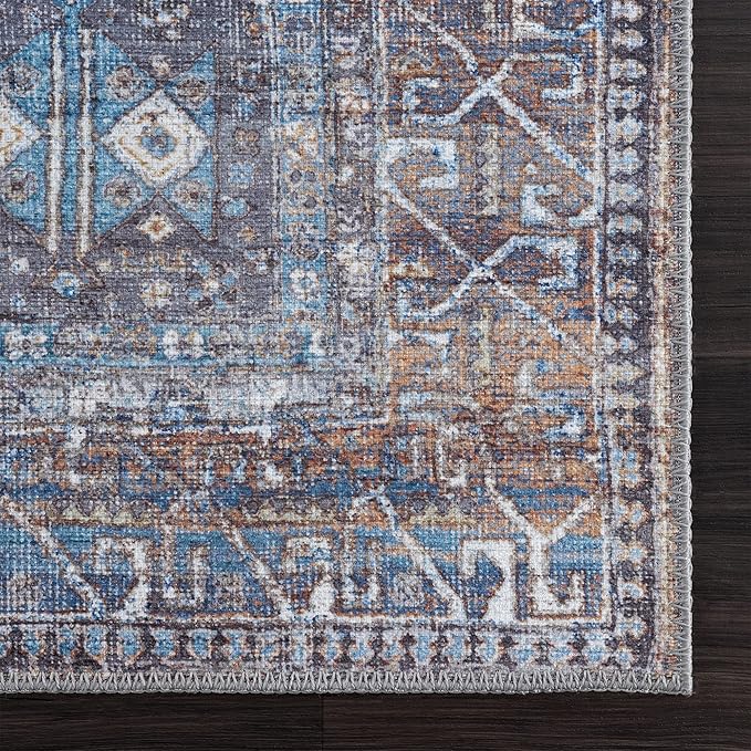 Bloom Rugs Washable 10 ft Runner - Slate Gray/Blue Traditional Runner for Entryway, Hallway, Bathroom, and Kitchen - Exact Size: 2.5' x 10'