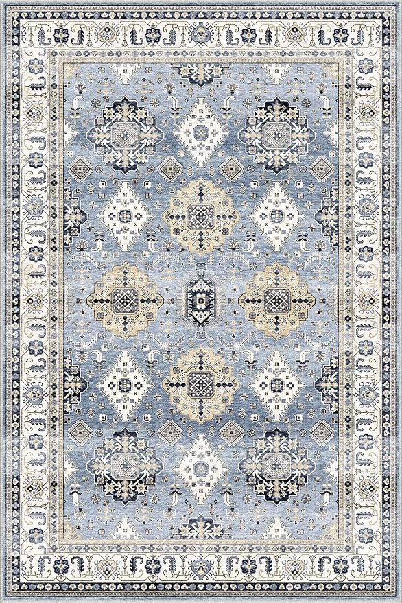 Dripex Vintage Washable Area Rug - 3x5 Entryway Rug for Indoor Door Mat Low-Pile Non-Slip Bedside Rug Bedroom Oriental Medallion Floral Print Carpet Soft Accent Rug Farmhouse Office Home Decor