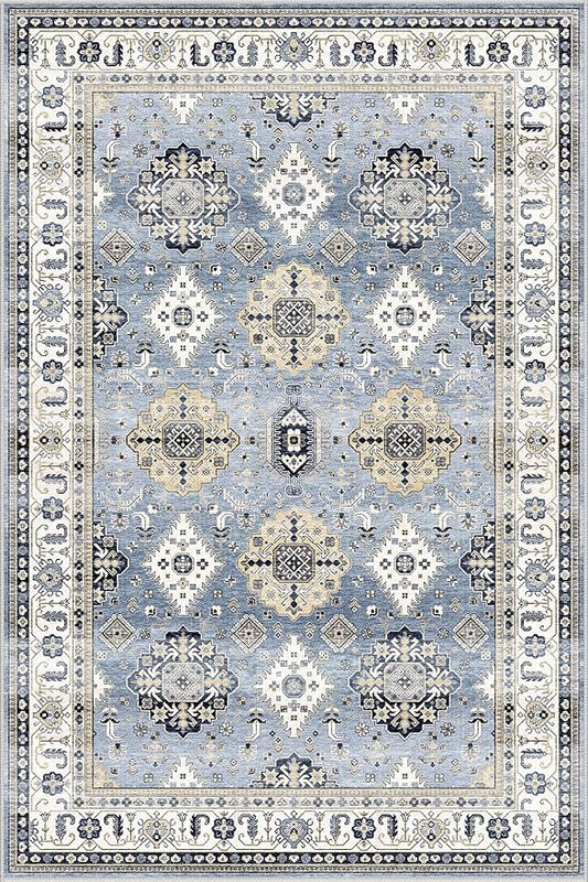 Dripex Vintage Washable Area Rug - 4x6 Distressed Rugs for Living Room Bedroom Oriental Medallion Floral Print Carpet Low-Pile Indoor Soft Non-Slip Accent Rug Farmhouse Office Home Decor
