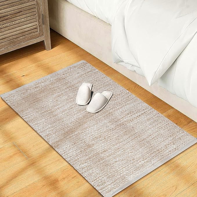 Area Rug 24x36 Inch, Natural Polyester Cotton, Machine Washable, Durable Soft Textured Indoor Accent Rug for Living Room Bedroom Entryway, 80% Polyester 20% Cotton Bedding Craft