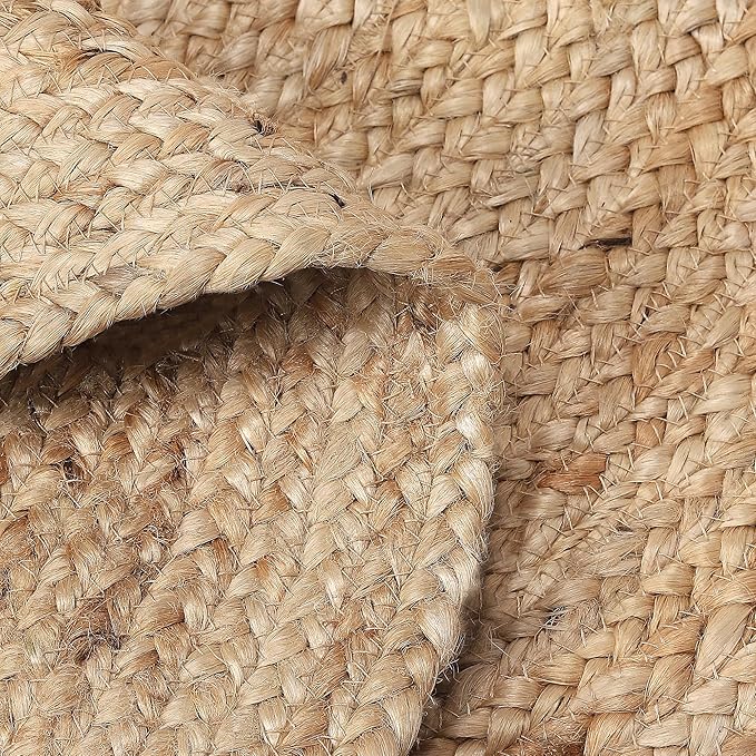 REDEARTH · Round Area Rug - 4 Feet Braided Natural Jute with Non-Skid Backing - Handwoven Boho Rug for Bedroom, Kitchen, Living Room - Farmhouse Aesthetic Home Decor - Durable Handmade Rug