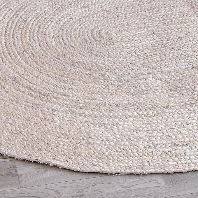HOMEMONDE Oval Jute Area Rug - 5x8 ft - Off White Hand Woven Natural Fiber - Farmhouse Rustic Rugs for Living Room, Bedroom, Dining Room, Hallway, Office