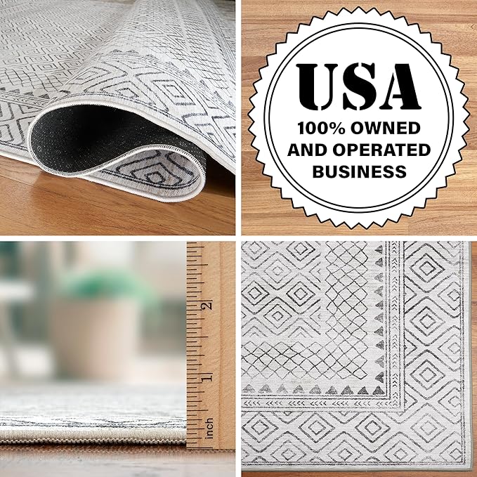 ReaLife Rugs Machine Washable Area Rug Runner - Living Room Bedroom Bathroom Kitchen Entryway Office - Padded Low Pile Stain Resistant Premium - Boho Farmhouse Vintage - Aria - Ivory 2'6" x 8'
