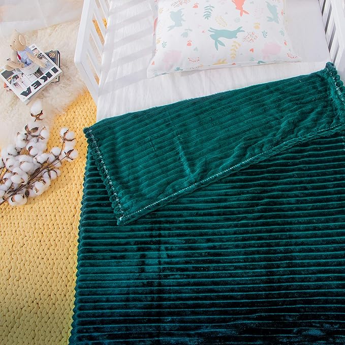 NTBAY Flannel Fuzzy Toddler Blanket, Fluffy Warm and Lightweight Reversible Stripes Design Baby Plush Blanket, 30x40 Inches, Dark Green