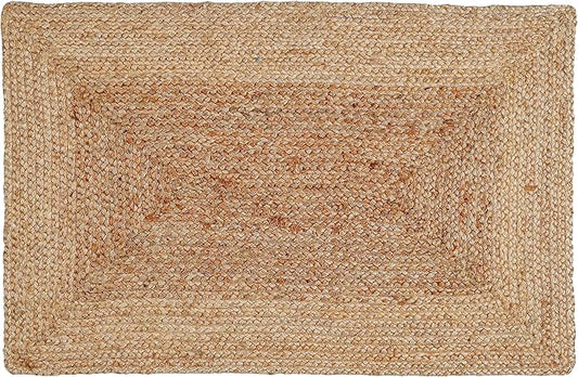 Jute Rug - Handwoven Natural Braided Reversible Rug for Living Room, Kitchen & Entryway, Farmhouse Rustic Decor, Jute Burlap Mat, Natural Linen Color, 24x36 Inch