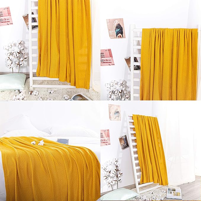 NTBAY Cable Knit Cooling Bed Blanket, Soft and Breathable Oversized Twin Bed Blanket 60x80 Inches Made from Rayon Derived from Bamboo for Bedroom, Travel, Ginger Yellow