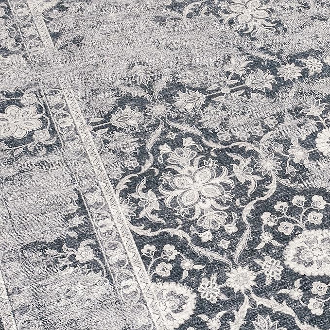 ReaLife Rugs Machine Washable Area Rug - Living Room Bedroom Bathroom Kitchen Entryway Office - Padded Low Pile Stain Resistant Premium - Boho Farmhouse Vintage - Noor - Dark Gray Ivory 2'6" x 8'