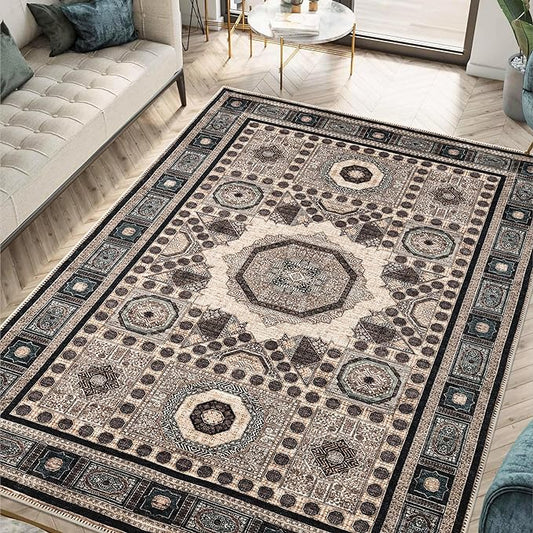 Keen Home Design 9x12 Rug - Machine Washable Area Rug with Non-Slip Backing, Ideal for Living Room, Dining Room, Bedroom - Vintage, Easy Clean, Durable, Low Pile Rug - (9' x 12')