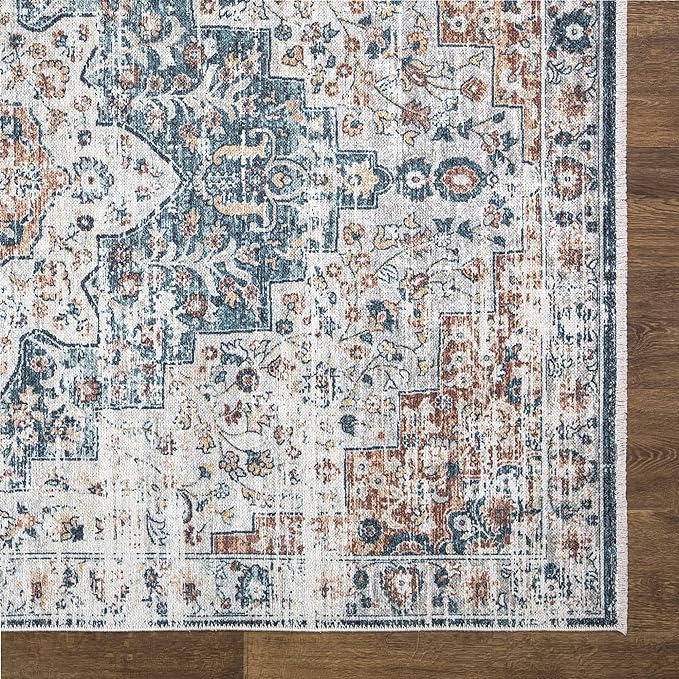 Bloom Rugs Caria Washable Non-Slip 12 ft Runner - Terracotta/Teal Traditional Runner for Entryway, Hallway, Bathroom, and Kitchen - Exact Size: 2'6" x 12'
