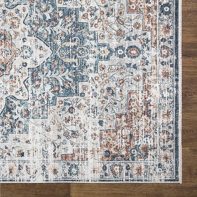 Bloom Rugs Caria Washable Non-Slip 10 ft Runner - Terracotta/Teal Traditional Runner for Entryway, Hallway, Bathroom, and Kitchen - Exact Size: 2'6" x 10'