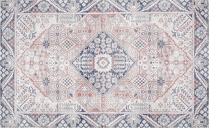 Washable Soft Small Boho Area Rugs,Rags Rug, Printed Carpet Chennile Rugs for Living Room 27x45 inch Beige Grey Multi,Machine Washable Printed Rugs - 30% Cotton, 70% Polyester