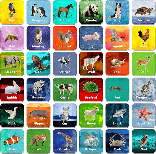 36 Pair Animal Matching Game Flash Cards Erasable (Each Measures 2” X 2”)