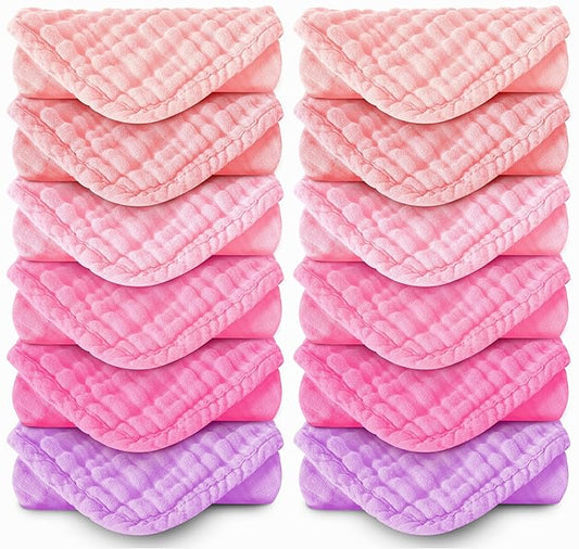 MOON PARK Baby Washcloths, 12 Pack - 12x12 Inches, Small Burp Cloths and Baby Wipes - 100% Cotton Muslin Ultra Soft for Newborn, Infant and Toddlers - Pink, Purple and Sakura Series