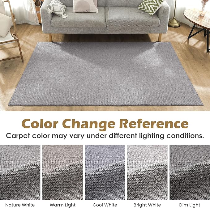 Carvapet 6x9ft Gray Jute Area Rug 9 x 6 Modern Solid Boho Rug with Rubber Backing, Foldable Non Slip Washable Carpet for Living Room Bedroom Home Decor