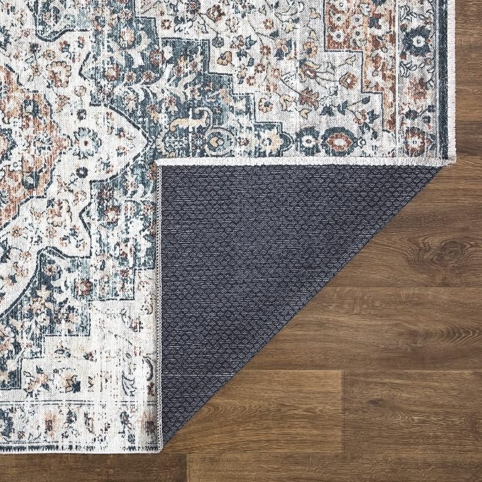 Bloom Rugs Caria Washable Non-Slip 12 ft Runner - Terracotta/Teal Traditional Runner for Entryway, Hallway, Bathroom, and Kitchen - Exact Size: 2'6" x 12'