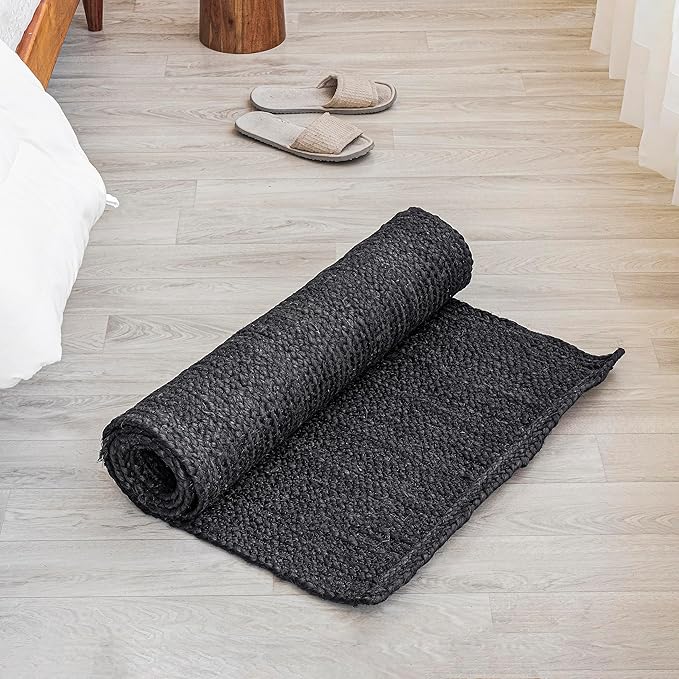 HOMEMONDE Handcrafted Woven Jute Runner Rug - Rustic Vintage Braided Reversible Area Rug - Farmhouse Indoor Floor Rug - Eco Friendly Rug for Kitchen/Hallway/Living Room/Bedroom (Black, 2'x6')