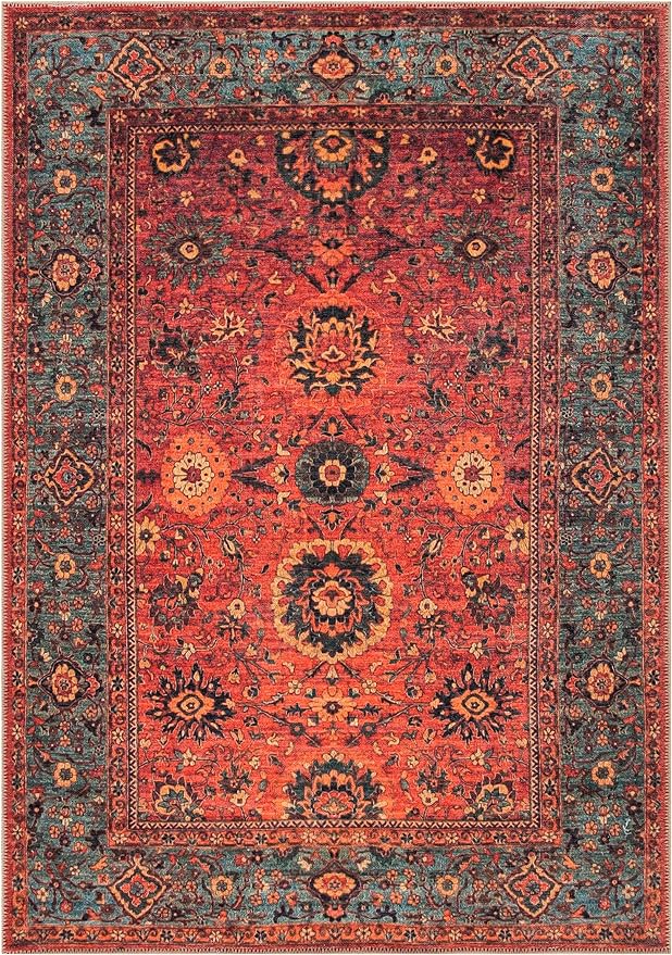 Keen Home Design 10x14 Rug - Machine Washable Area Rug with Non-Slip Backing, Ideal for Living Room, Dining Room, Bedroom - Vintage, Easy Clean, Durable, Low Pile Rug - (9'7" x 14')