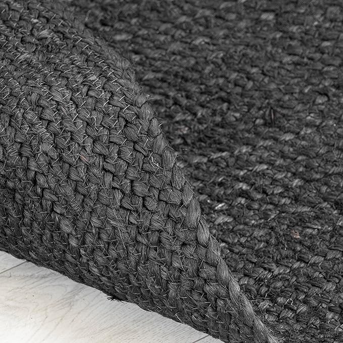 HOMEMONDE Handcrafted Woven Rectangle Jute Rug - Rustic Vintage Braided Reversible - Farmhouse Indoor Floor - Eco Friendly for Kitchen/Hallway/Living Room/Bedroom (Black, 2.3'x4'')