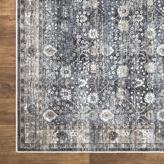 Bloom Rugs Washable Non-Slip 7 ft Runner - Black/Brown Traditional Runner for Entryway, Hallway, Bathroom, and Kitchen - Exact Size: 2.5' x 7'