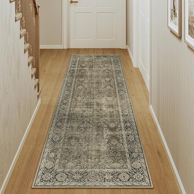 Light Brown Runner Rug 2x6 Vintage Area Rug Hallway Indoor Kitchen Washable Living Room Carpet Tribal Distressed Rug Retro Accent Throw Rug for Office Dining Room Bathroom Faux Wool