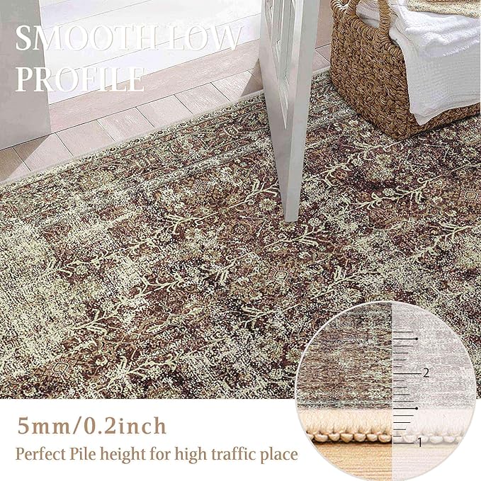 Rust Red Runner Rug 2x12 Vintage Area Carpet Hallway Long Indoor Kitchen Washable Living Room Low Pile Traditional Distressed Retro Accent Throw Rug Non Slip Laundry Bathroom Office
