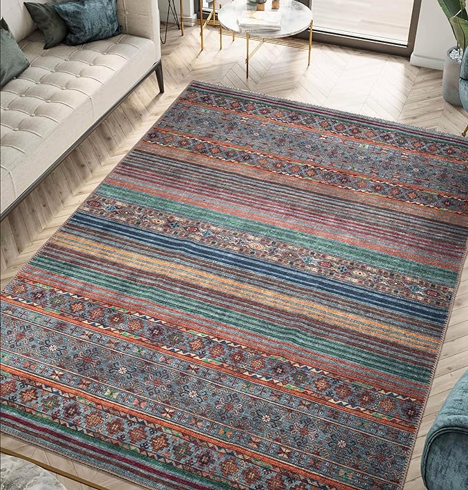 Keen Home Design 8x10 Rug - Machine Washable Area Rug with Non-Slip Backing, Ideal for Living Room, Dining Room, Bedroom - Vintage, Easy Clean, Durable, Low Pile Rug - (8' x 10')