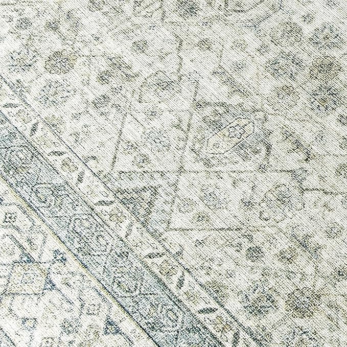 ReaLife Rugs Machine Washable Area Rug Runner - Living Room Bedroom Bathroom Kitchen Entryway Office - Padded Low Pile Stain Resistant Premium - Boho Farmhouse Vintage - BEV - Green 3' x 5'
