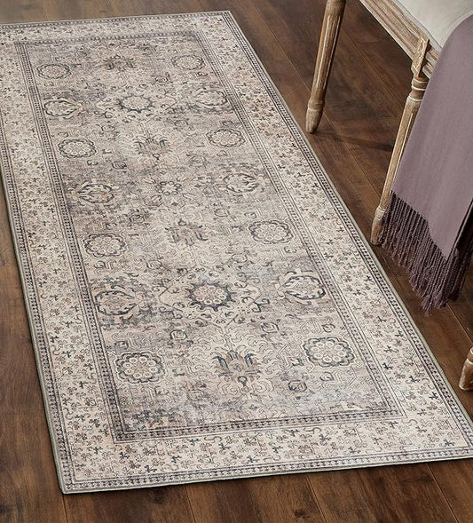 ReaLife Rugs Machine Washable Area Rug - Living Room Bedroom Bathroom Kitchen Entryway Office - Padded Low Pile Stain Resistant Premium - Boho Farmhouse Vintage - Paz - Beige Gray Ivory 2'6" x 6'