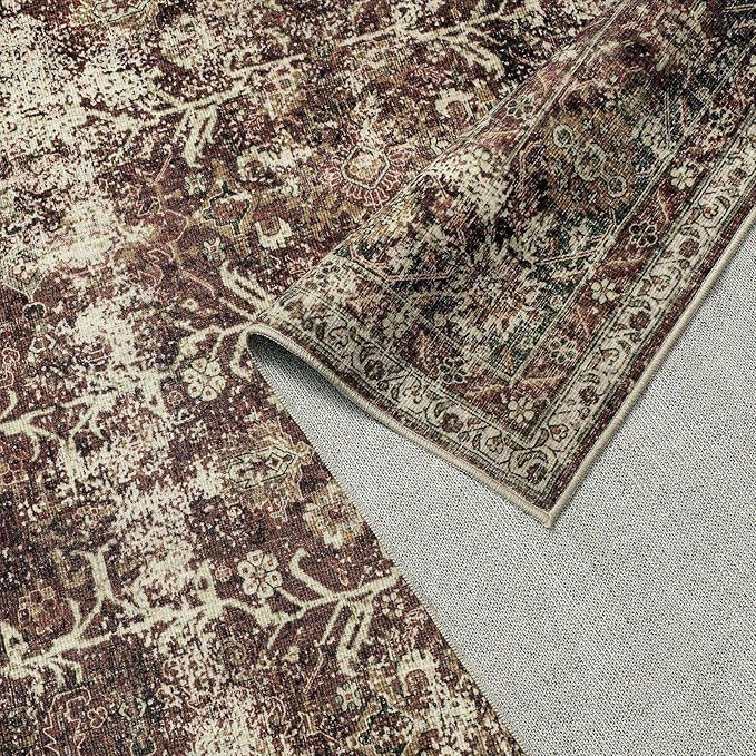 Vintage Area Rug 6x9 Rust Red Washable Living Room Large Carpet Non Slip Bedroom Indoor Office Low Pile Traditional Distressed Retro Accent Rug for Dining Room Kitchen