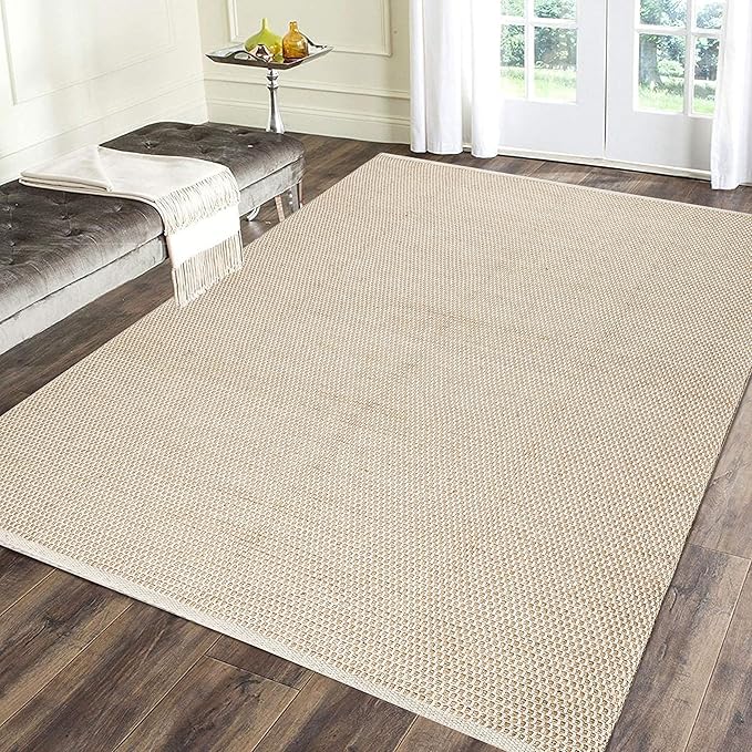 Bedding Craft Jute Cotton Matty Area Rug for Living Room 60x96 Inch - Natural - Machine Washable 5x8 Feet Rugs - 70% Jute and 30% Cotton