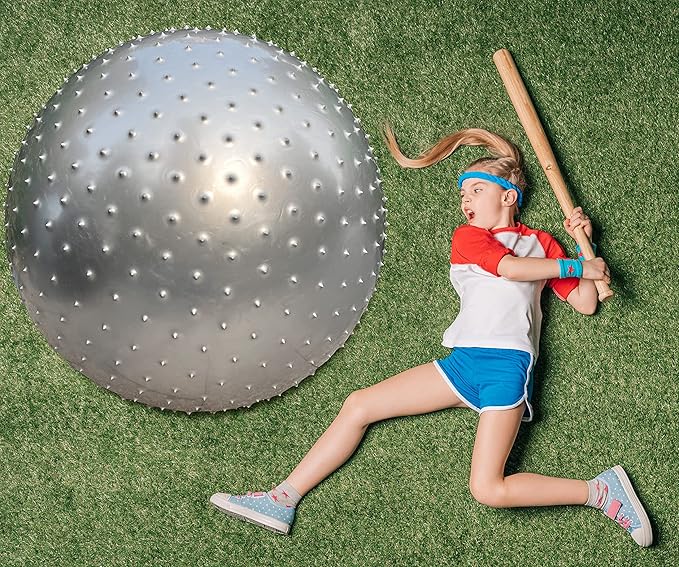 Large Sensory Massage Ball for Kids, 33.5" 85CM Bouncy Exercise Balls, Big Inflatable Toys with Tactile Spikes, Outdoor Giant Yoga Ball, Large Beach Balls(Grey)