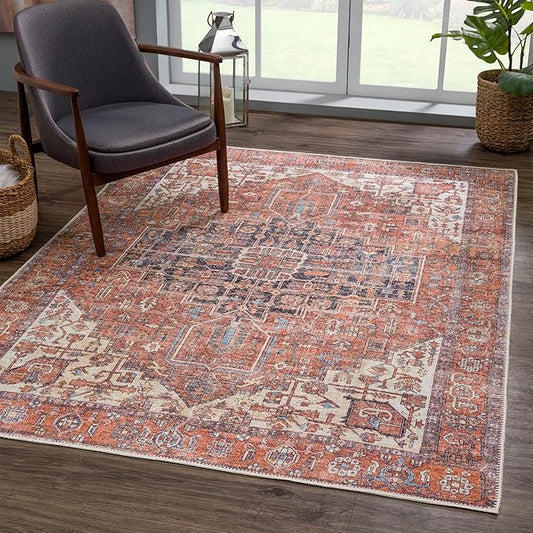 Bloom Rugs Washable 9' x 12' Rug - Red/Orange/Beige Traditional Area Rug for Living Room, Bedroom, Dining Room, and Kitchen - Exact Size: 9' x 12'