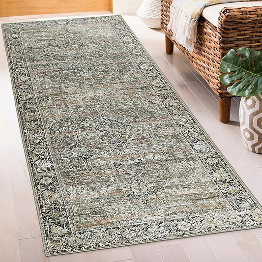 ReaLife Rugs Machine Washable Area Rug Runner - Living Room Bedroom Bathroom Kitchen Entryway Office - Padded Low Pile Stain Resistant Premium - Boho Farmhouse Vintage - Lyle - Brown 2'6" x 6'