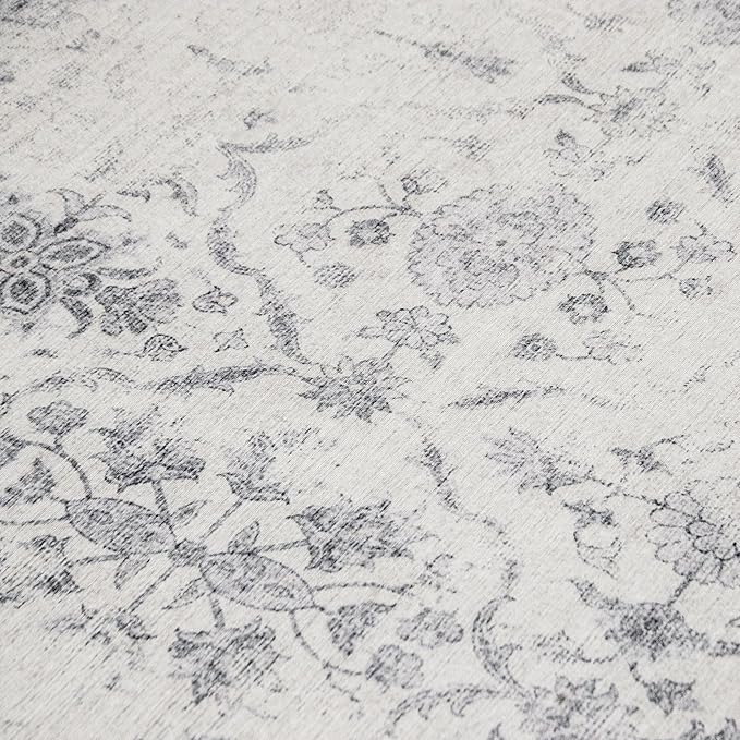 ReaLife Rugs Machine Washable Area Rug - Living Room Bedroom Bathroom Kitchen Entryway Office - Padded Low Pile Stain Resistant Premium - Boho Farmhouse Vintage - Noor - Ivory Grey 7'6" x 9'6"